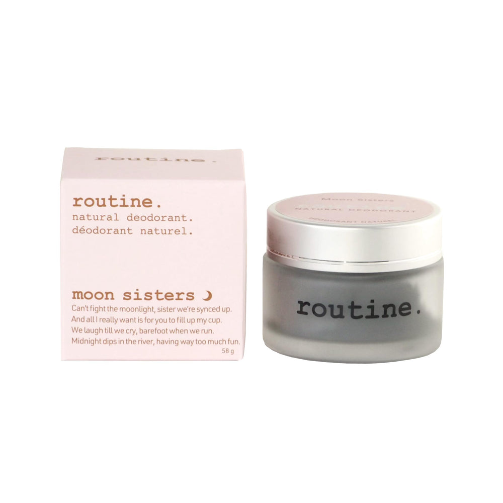 Routine Moon Sisters charcoal-prebiotic formula applied for gentle odor control.