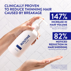 Biotin and DHT blocker ingredients visible on Routine Wellness label for thinning hair.