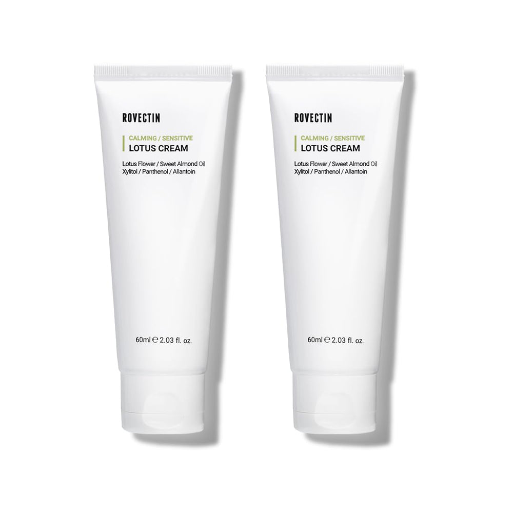 ROVECTIN Calming Lotus Water Cream bottle shows a light vegan formula for sensitive skin