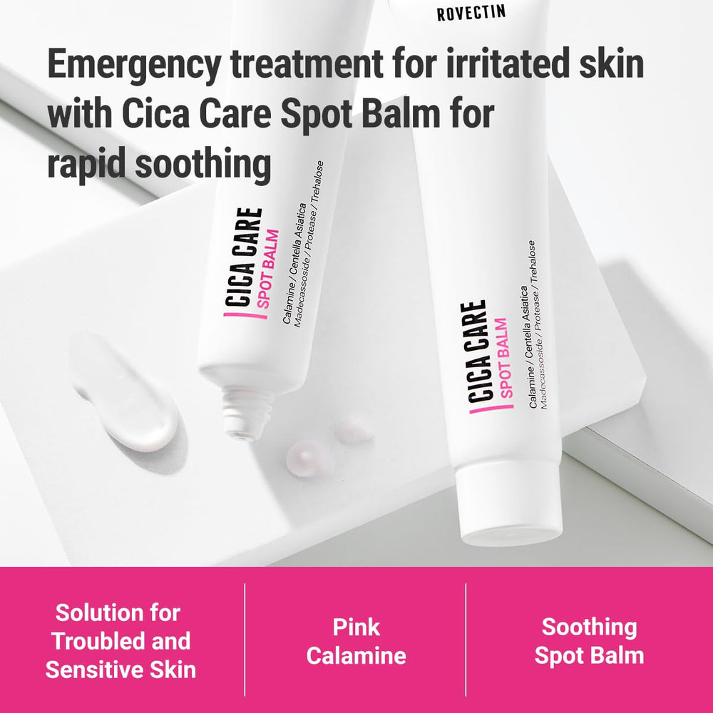 ROVECTIN Cica Care Face Balm spread on cheek showing calming texture for irritated areas