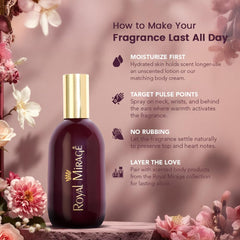 Royal Mirage Original EDC eco-packaging note communicates sustainability without compromising luxury.