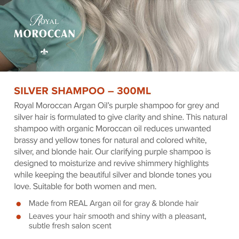 Royal Moroccan Best Silver Shampoo lather boosts shine and tone for blonde or silver hair