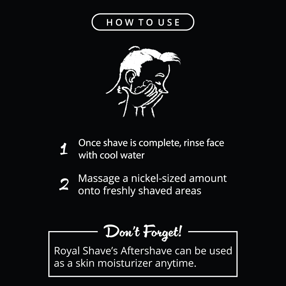 Royal Shave Aftershave Lotion glycerin formula visible on label suggests gentle, lasting moisture.