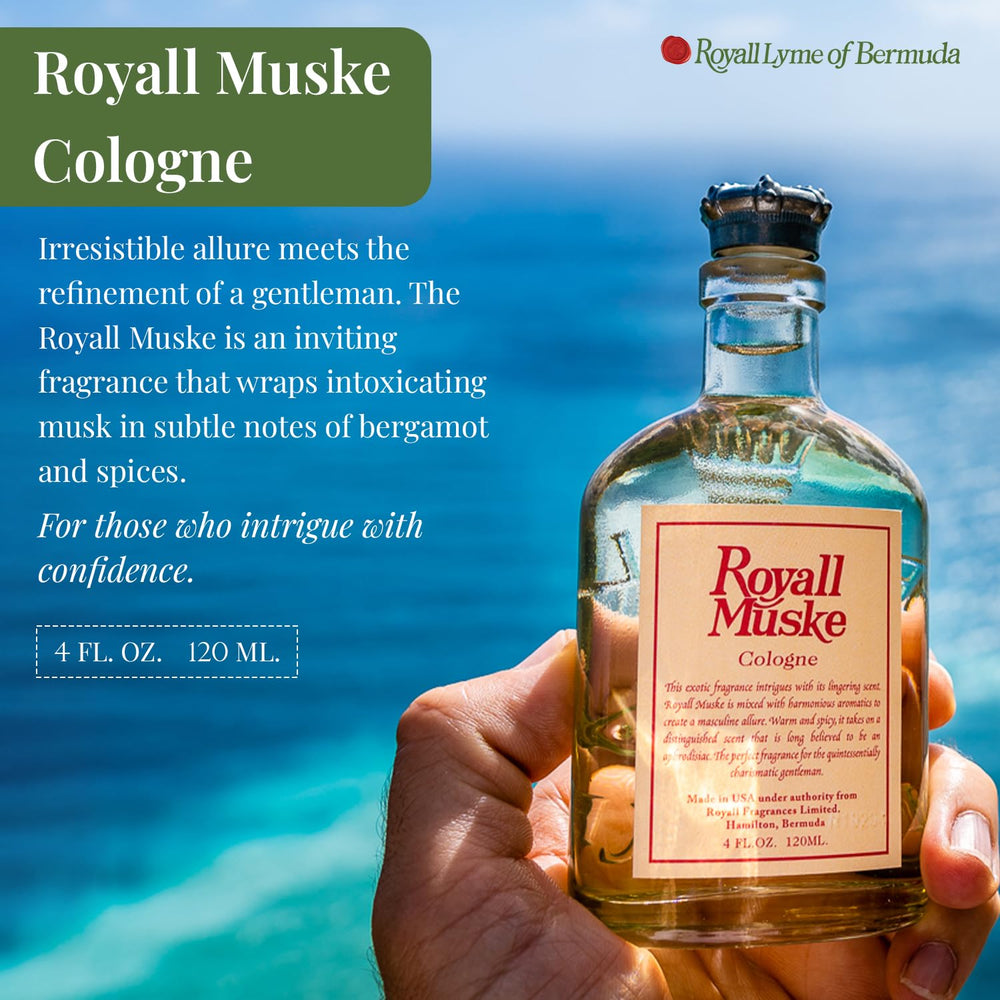 Royall Muske bottle side profile, suit-ready packaging ideal for gifting