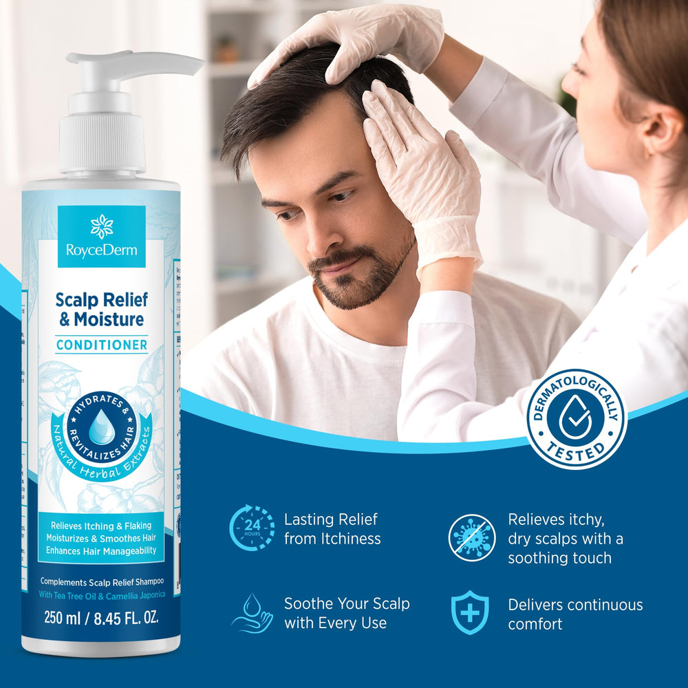 Roycederm Scalp Relief & Moisture Conditioner aloe vera visual demonstrates soothing hydration for irritated scalps