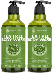 Roycederm antifungal body wash being poured for a refreshing cleanse