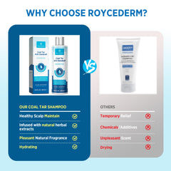 RoyceDerm Coal Tar Dandruff Shampoo ingredients feature tea tree oil and soothing extracts.