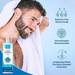 Roycederm Coal Tar Shampoo with tea tree oil highlights natural ingredients and refreshing scent