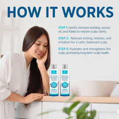 Roycederm Psoriasis Shampoo held in hand for scalp care routine