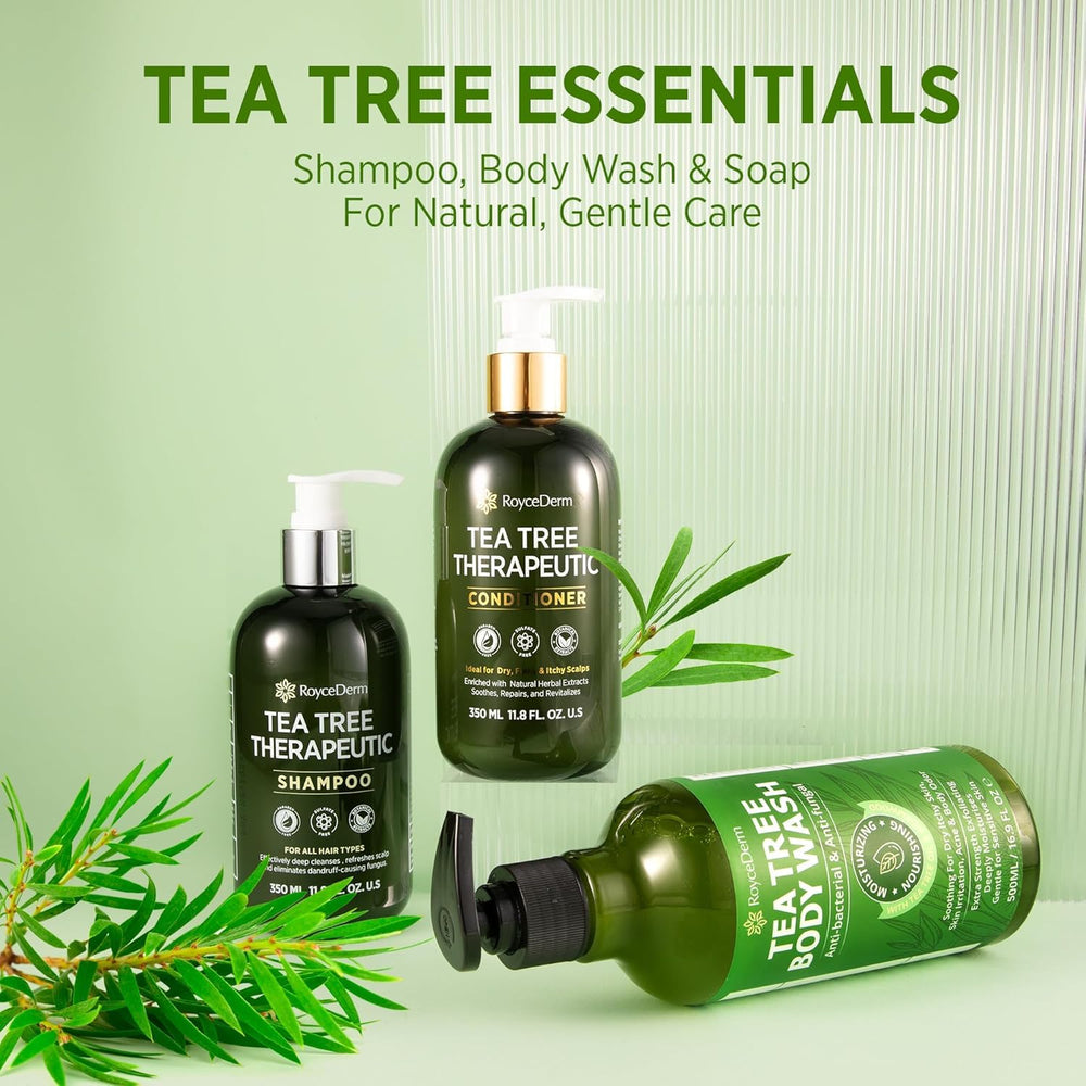 Roycederm skincare ritual featuring tea tree wash for refreshed skin