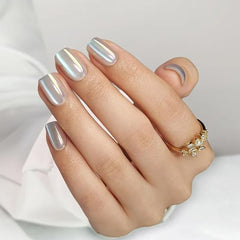 RPNZL Opal Chrome Cateye square nails with glossy finish for a chic night-out look.