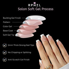 RPNZL Ivory French Tip medium square nails ready for application and wear.