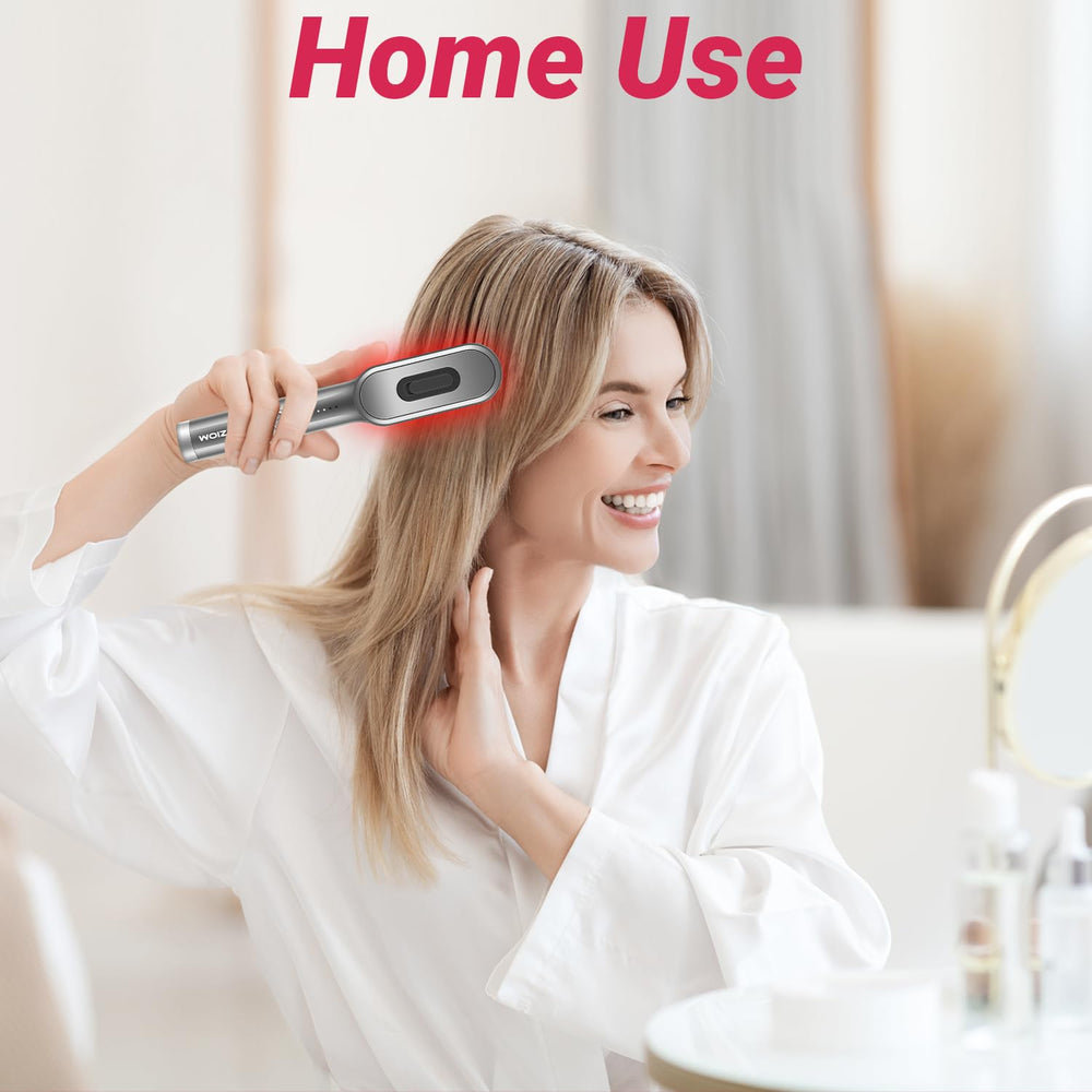 RRZIOM Laser Hair Growth Comb displayed on bathroom counter during routine
