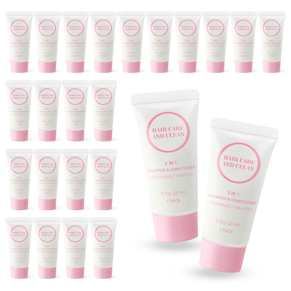 RSQAZQ 2-in-1 shampoo conditioner tubes on display for bulk hotel amenities.