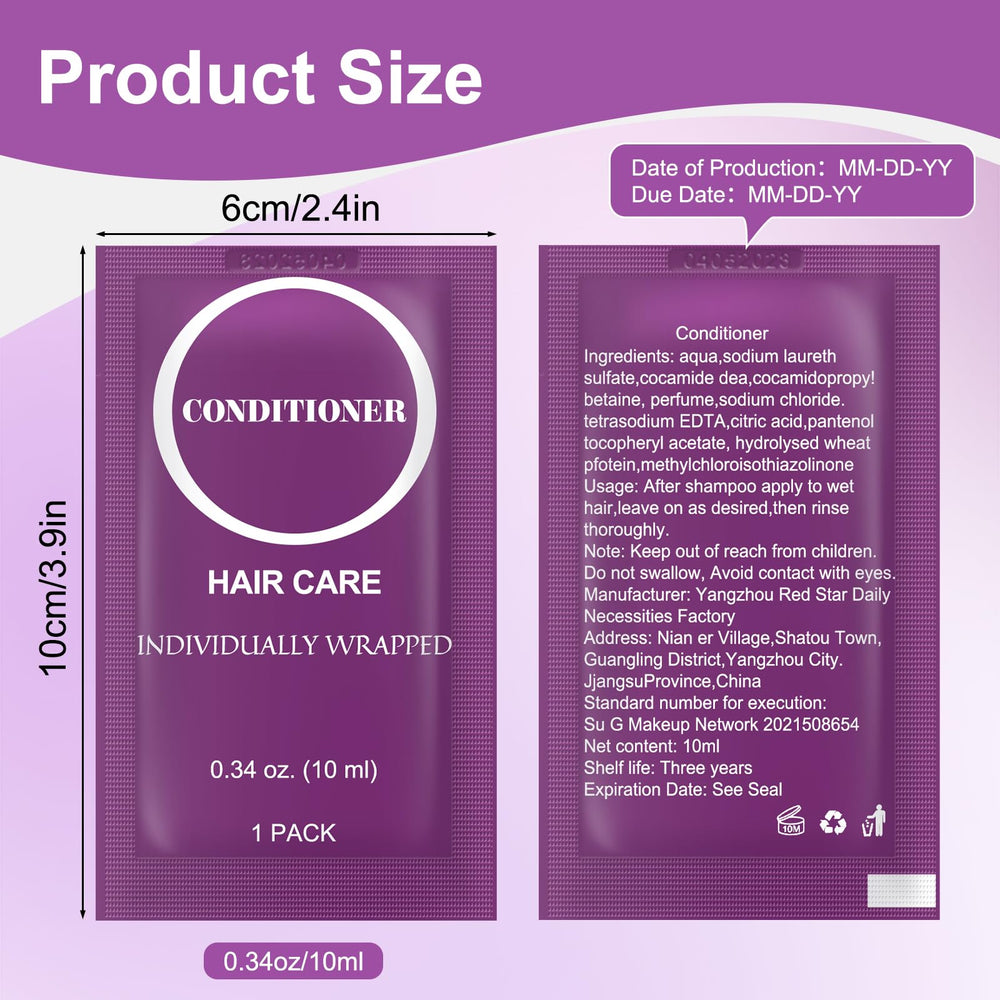 RSQAZQ individually wrapped 0.34oz conditioner packet, ideal for compact packing.