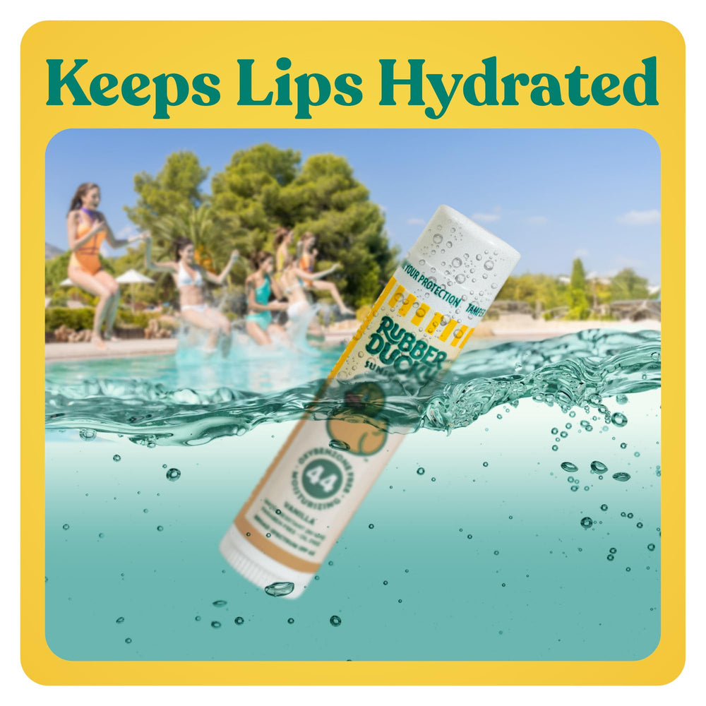 Rubber Ducky lip balm glides on clear with no white cast.