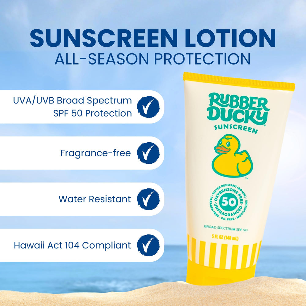 Rubber Ducky SPF 50 sunscreen on the body for broad protection.