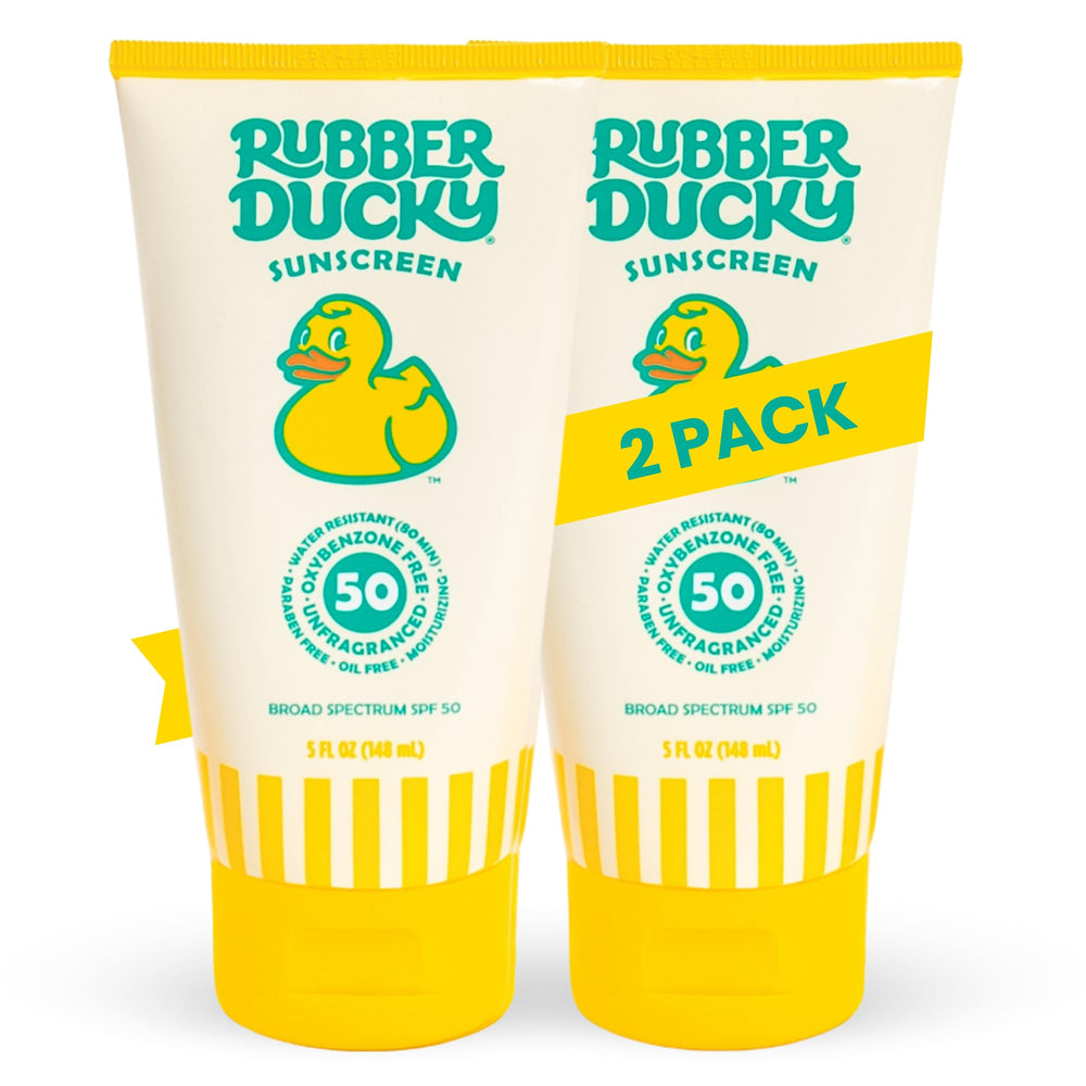 Rubber Ducky Vitamin E Sunscreen SPF 50 on the face shows oil-free hydration.