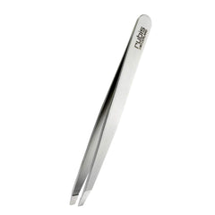 Rubis Switzerland slanted-tip tweezer in silver for precise eyebrow shaping.