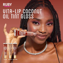 Ruby Kisses Broadway Vita-Lip gloss with coconut oil supports lip hydration.