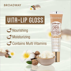 Close-up of Ruby Kisses Broadway Vita-Lip gloss on lips for high shine