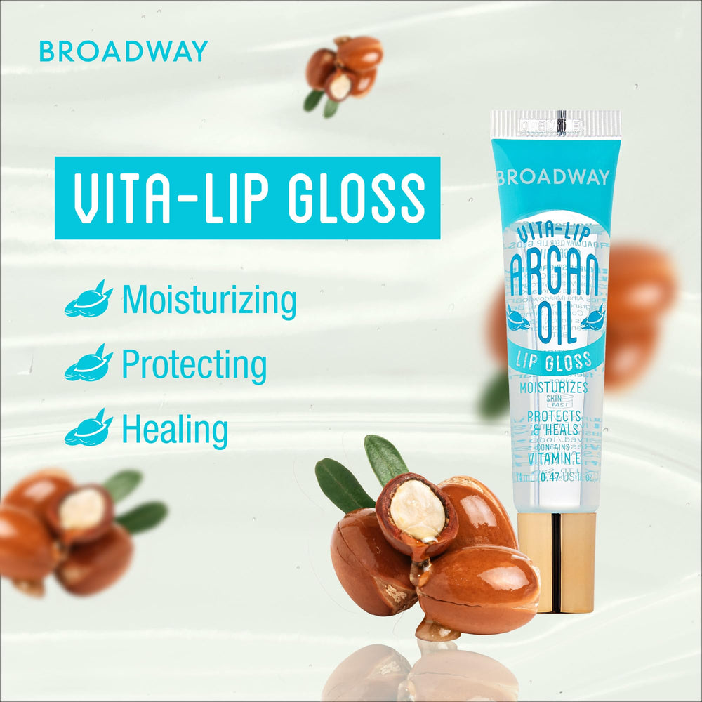 Close-up of Vita-Lip gloss shine on lips for vibrant, glassy look.
