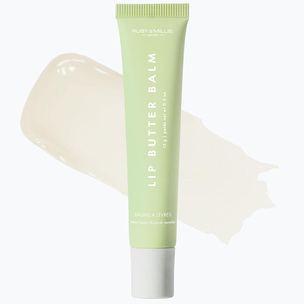 Ruby & Millie Mint Glow lip balm swatch with sheer color and mint freshness