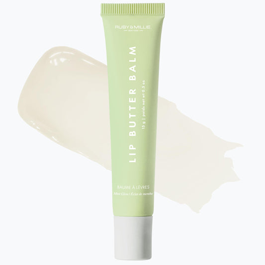 Ruby & Millie Mint Glow lip balm swatch with sheer color and mint freshness