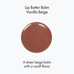 Ruby & Millie tinted lip balm Vanilla Beige swatch reveals nude, glossy finish.