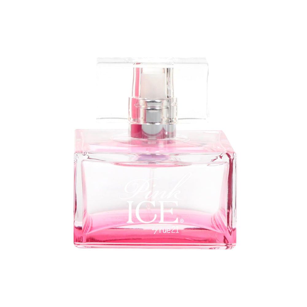 Rue 21 Pink Ice EDP bottle on vanity, conveying everyday confidence.