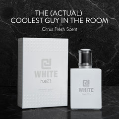 Rue 21 CJ White packaging display evokes a clean, versatile scent