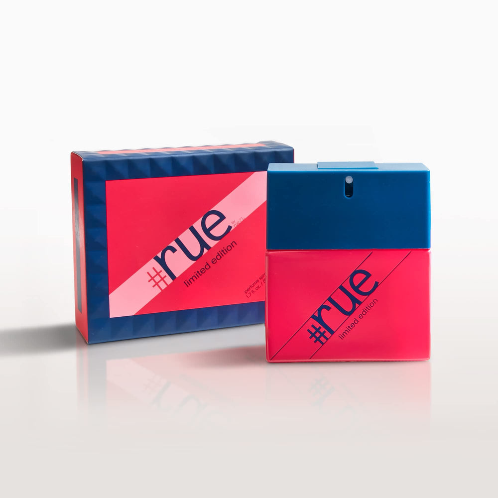 Rue 21 Rue Eau De Parfum bottle close-up shows fresh floral notes for daily wear.