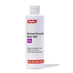 Rugby Benzoyl Peroxide Wash bottle with five percent formula for oil-prone skin