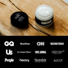 RUGGED & DAPPER eye cream tube shown as part of men's skincare routine.