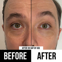 RUGGED & DAPPER eye cream shown as age-defense option for men.