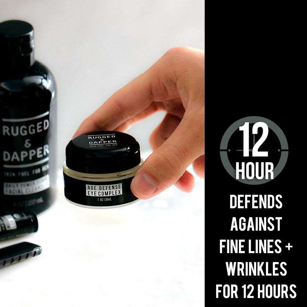 RUGGED & DAPPER unscented eye cream being applied around the eye area.