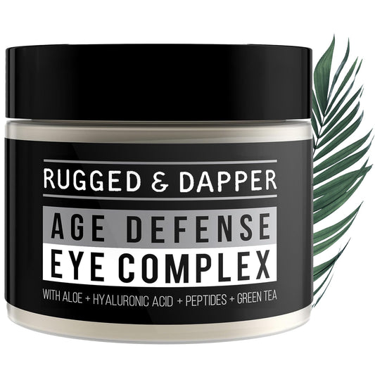 RUGGED & DAPPER premium eye cream jar close-up for daily under-eye care.
