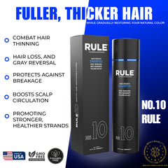 Rule No.10 bottle features gingko biloba ingredients for scalp care.
