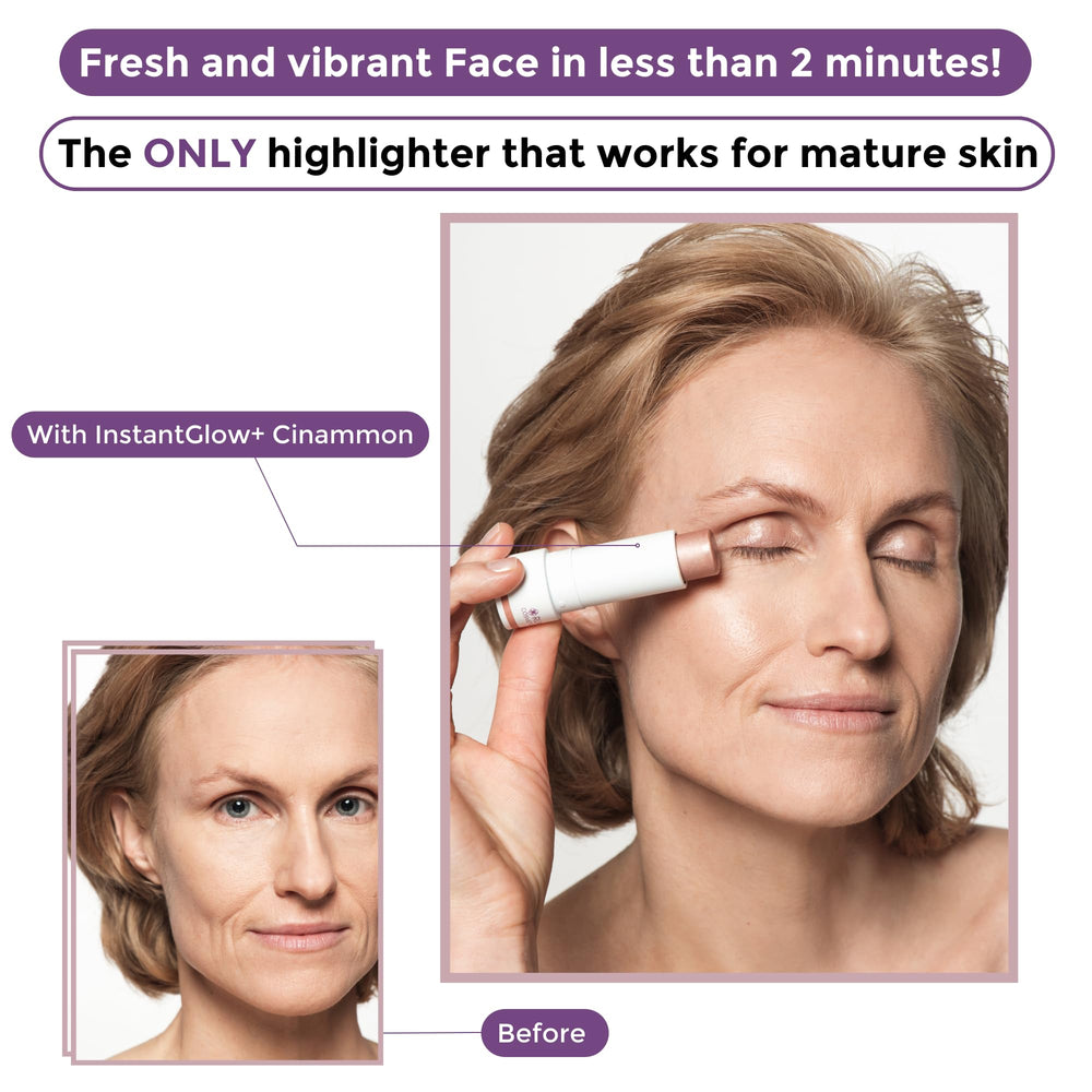 Rumi Cosmetiques InstantGlow+ easy-blend formula builds shine with fingertips