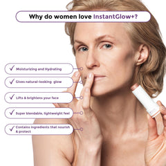 Rumi Cosmetiques InstantGlow+ applied to the cheek for subtle radiance and lift