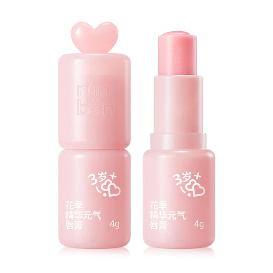 RUNBEN color-changing lip balm for kids in action showing natural tint