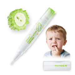 RUNBEN Stop Biting Nails pen closeup highlights a safe, plant-based deterrent for nail biting