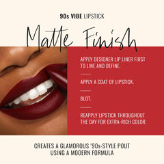 Runway Rogue 1993 lipstick applied on lips for a sultry 90s look.