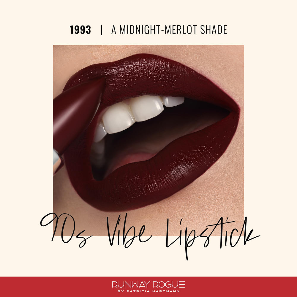 Runway Rogue 1993 swatch on arm shows rich moisturizing matte finish.