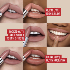 Runway Rogue 90s Vibe Front Row swatch demonstrates nude-pink shade for versatile looks.
