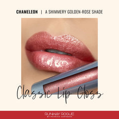 Runway Rogue Chameleon swatches on lips showing sheer rose-gold radiance.