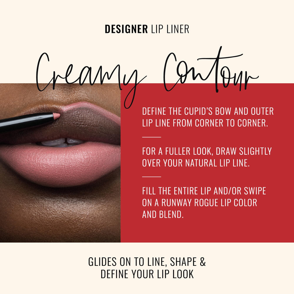 Runway Rogue Designer Liner Lip Pencil swatch reveals matte finish.
