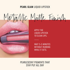 Runway Rogue Go See lip swatch on lips highlights gold-rose shimmer.