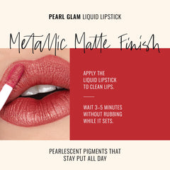 Runway Rogue Pearl Glam Day Rate on lips with warm gold sparkle.