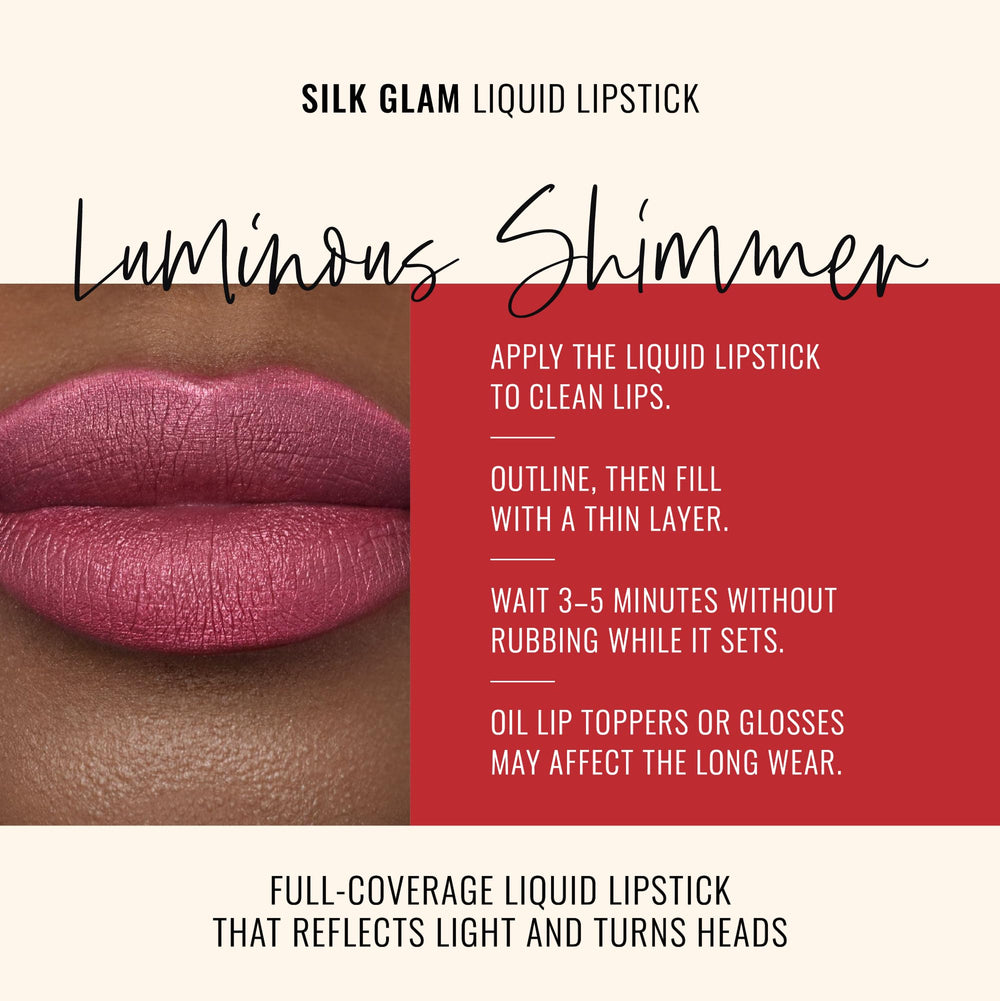 Runway Rogue Silk Glam liquid lipstick application close-up for smooth, even color.